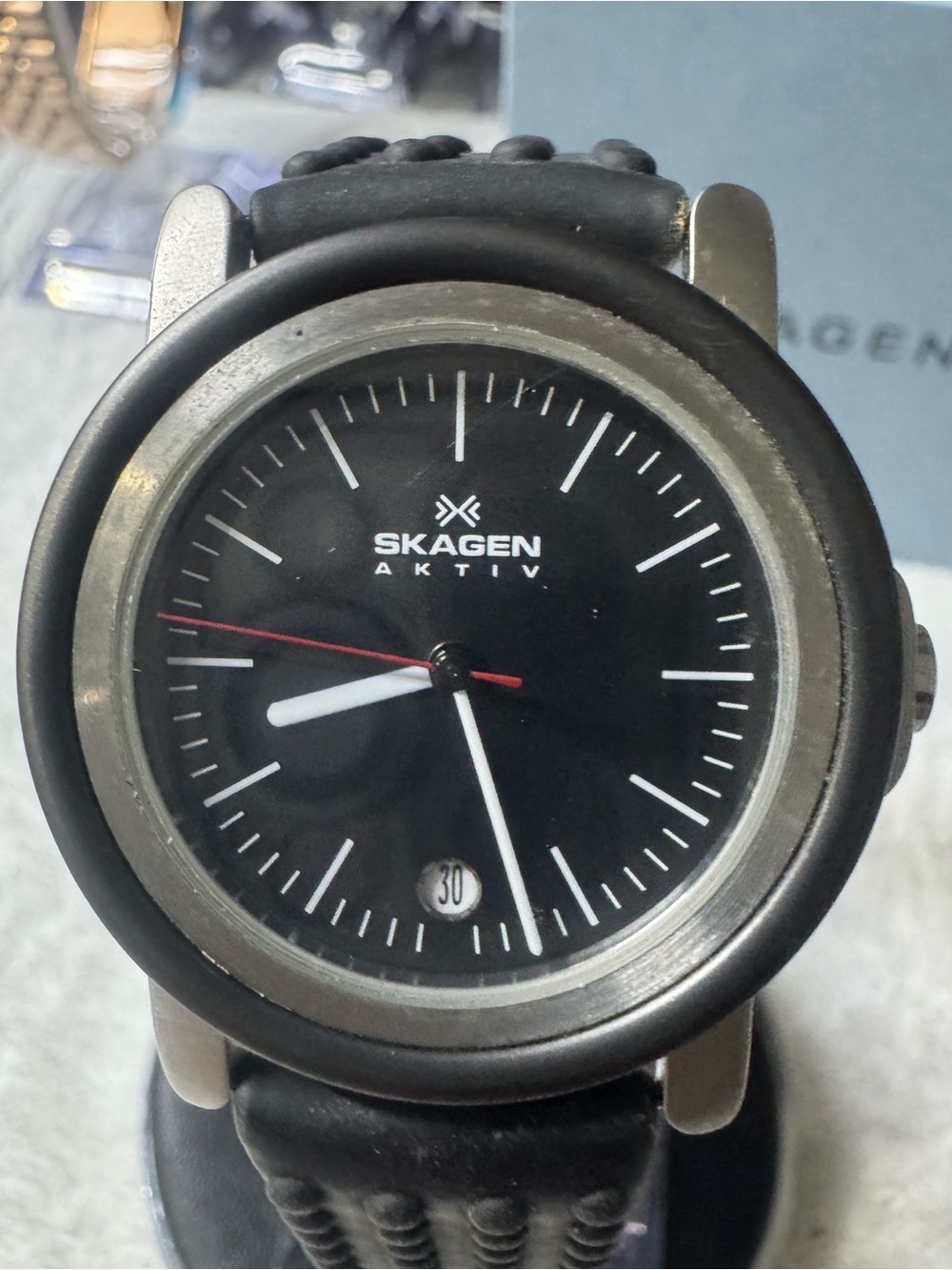 Skagen Black Dial Men's Aktiv Watch with Red Second Hand